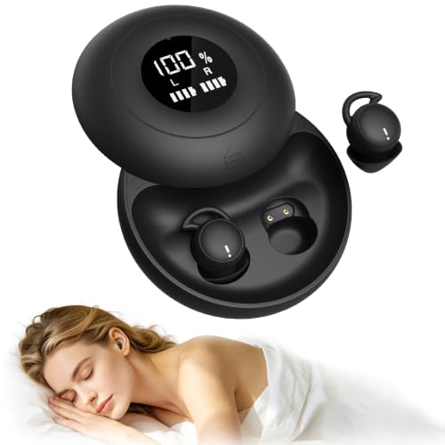 Sleep Earbuds Bluetooth with Noise Blocking for Side Sleepers | Wireless Sleeping Headphones,with LED Display,Invisible Sleep Earbuds,Black - color: Black