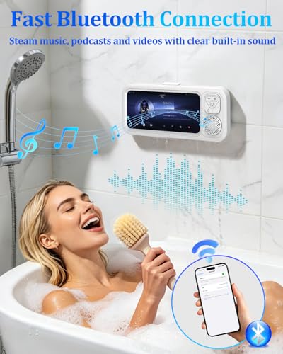 Shower Phone Holder Waterproof with Wireless Bluetooth Speaker | 360° Rotation Wall Mount Phone Holder for Shower, Anti-Fog High Sensitivity Shower Phone Case for Bathroom Bathtub Kitchen