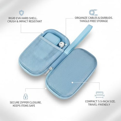 Compact Hard Shell EVA Case for Earbuds & Cables - Small Travel Organizer for Electronics, 5.5 x 3.1 Inch - color: Blue