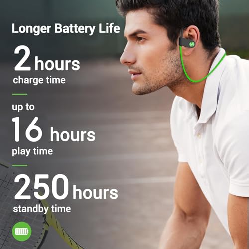 Bluetooth 5.3 Headphones, Wireless Sports In-Ear Earbuds IPX7 Waterproof | 16 Hours Playtime, Sweatproof Stereo Earphones with MIC, Noise Cancelling Headsets for Gym Running Workout, Clear Sound - color: Green