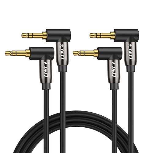 J&D 3.5mm Aux Cable 3ft (2 Pack), Gold Plated 3.5mm Male to Male Stereo Audio Aux Cable 90 Degree Right Angle Compatible for iPhone, Galaxy, Headphone, Car, Speakers and All Other Devices - size: 3 Feet