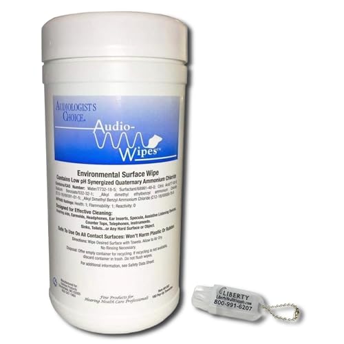 Cleaning Towelettes - Large Canister (160 Wipes) and Liberty Hearing Aid Battery Keychain