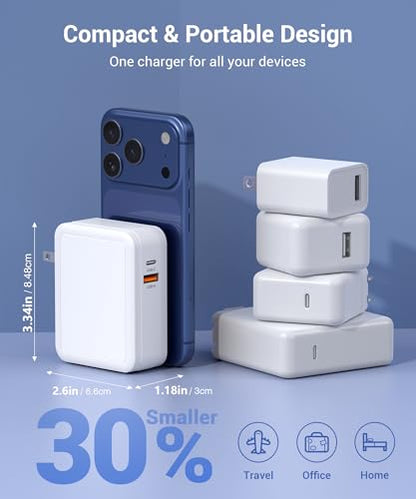 65W Retractable Wall Charger with Dual Cables,4-in-1 Retractable Phone Charger Wall Plug with USB Ports,2.6FT PD Cable&2 Ports,Fast Charging for iPhone 17/16/15,MacBook Pro/Air,Galaxy,Pixel,Travel