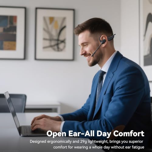 Open Ear Headphones with Mic, 29g Trucker Bluetooth Headset with Microphone, Bluetooth Headphones with Noise Cancelling Mic, Wireless Headset with Mic for Work Workout Driving Call Office Running