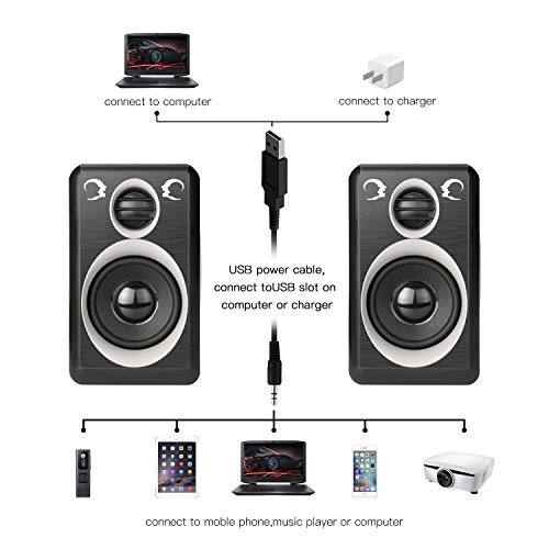 RECCAZR Computer Speakers with Surround Sound 2.0CH USB Wired Powered Multimedia Speaker for Desktop/TV/PC/Laptops/Smart Phone Built-in Four Loudspeaker Diaphragm (Gray) - color: Black & Gray