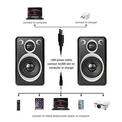 RECCAZR Computer Speakers with Surround Sound 2.0CH USB Wired Powered Multimedia Speaker for Desktop/TV/PC/Laptops/Smart Phone Built-in Four Loudspeaker Diaphragm (Gray) - color: Black & Gray