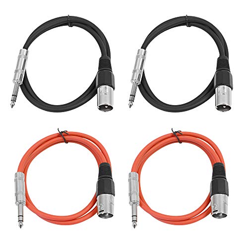 Seismic Audio - SATRXL-M2-4 Pack of 2 Foot 1/4 Inch TRS to XLR Male Patch Cables - Balanced - 2 Foot Patch Cord - Black and Red - color: Black and Red