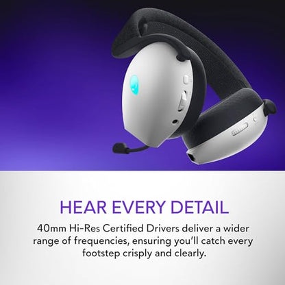 Alienware Wireless Gaming Headset AW725H | Bluetooth / 2.4GHz, Hi-Res Audio, Dolby Atmos, RGB Lighting, Lunar Light - color: Lunar Light