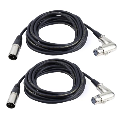Pack of 2 Right Angle XLR Cables 12FT - 2PCS 3 Pin XLR Male to Female Microphone Cable - Balanced Copper Mic Cable for Mixer, Audio Interface, Podcast, Recording （12 Feet - size: 12 Feet