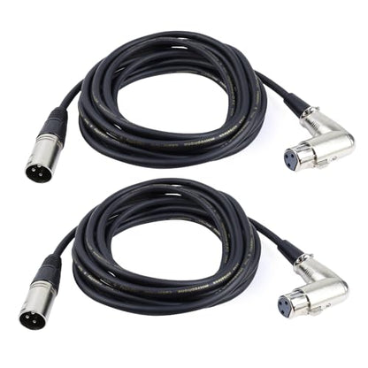 Pack of 2 Right Angle XLR Cables 12FT - 2PCS 3 Pin XLR Male to Female Microphone Cable - Balanced Copper Mic Cable for Mixer, Audio Interface, Podcast, Recording （12 Feet - size: 12 Feet