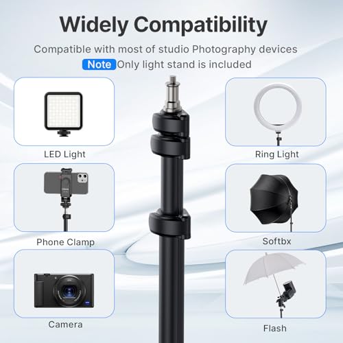 Ulanzi TT43 Extendable Photography Light Stand, Adjustable 6.23ft Aluminum Tripod, Reversible Portable Studio Lighting Tripod for Continute Output Lighting/Strobe Light/Webcams/Cameras/Softbox | 3KG Load, Reversible Portable Studio Lighting Tripods, For C