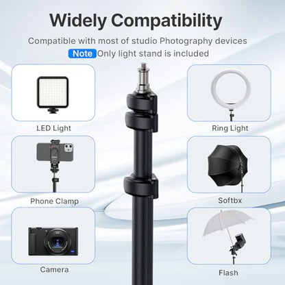 Ulanzi TT43 Extendable Photography Light Stand, Adjustable 6.23ft Aluminum Tripod, Reversible Portable Studio Lighting Tripod for Continute Output Lighting/Strobe Light/Webcams/Cameras/Softbox | 3KG Load, Reversible Portable Studio Lighting Tripods, For C