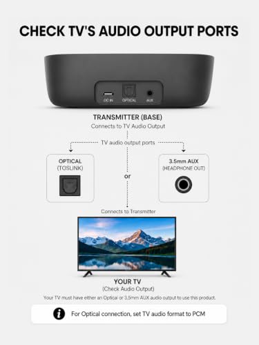 Avantree Ensemble - Wireless Headphones for TV Watching for Seniors | Easy Setup & Charging Dock, Works via Optical, AUX or Bluetooth on Compatible TVs, 35H Playtime, Comfortable Fit