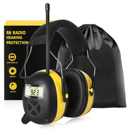 BJKing AM/FM Radio Headphones with Digital Display, 30dB AM FM Hearing Protection Safety Ear Muff, Ear Protection Headphone for Mowing, Landscaping, Shooting and Construction Black-Yellow - color: Black-yellow