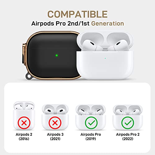 for AirPods Pro 2nd/1st Case with Lock, Magsafe Compatible, Black/Rose Gold | Double Secure Lock,Drop Protection,Two-Piece Design,with Gold Keychain, Anti Lost, Dustproof, Cute AirPods Pro 2nd/1st Case - color: Black + Rose Gold, size: AirPods Pro2/Pro1 C