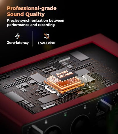 Tisino 24Bit/192kHz USB Audio Interface for Studio Recording, Red
