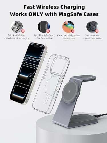 TRIBONE 3 in 1 MagSafe Wireless Charging Station for iPhone Watch AirPods | Qi2 certified 15W fast magnetic charging. For iPhone 17/16/15/14/13/12, AirPods Pro, Apple Watch Ultra.