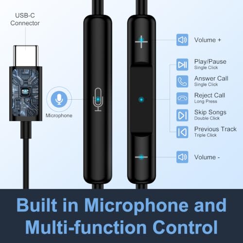 USB C Wired Earbuds Type C Headphone Headset Earphone USBC Earbuds with Mic | USB C Ear Buds for iPhone 17 Pro Max 17 Air 17E 16E 16 Plus 15 Pro,Samsung Galaxy S26 Ultra S26+ S25 S24,A17 A27 A37 Z Flip 7