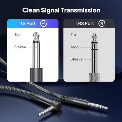 Elebase 1/4 inch TS Guitar 10FT 2Pack,Right Angle Instrument Cord | Quarter inch 6.35mm Audio Cable,90 Degree Mono 6.3mm Male Jack Audio Line for Electric Guitar,Bass,Keyboard,Amplifiers,AMP - size: 10ft/3m, style: Angled-Grey