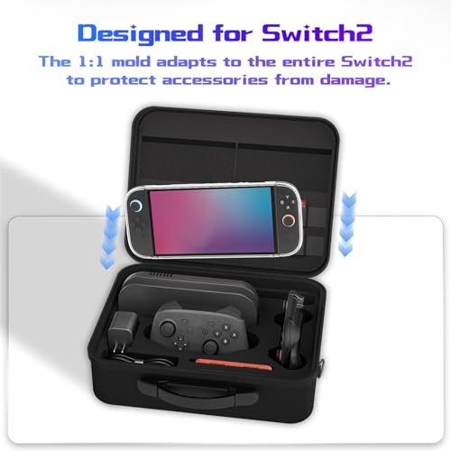 Gaekol All in One Carrying Case for Nintendo Switch 2(2025), Protective Large Hard Travel Case for Storage Switch 2, Pro Controller, Joy-Cons Grip, Dock, 18 Game Card Slots and Accessories, Black - style: All in One-black