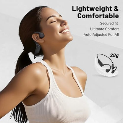 Bluetooth 6.0 Bone Conduction Headphones: Open-Ear Ergonomic Sports Headphones with IPX5 Waterproof, 10-Hour Battery Life - Sweatproof Wireless Earphones for Running, Fitness, Swimming & Training