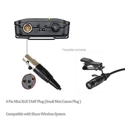 Lavalier Microphone Lapel Microphone Compatible with Shure Wireless Transmitter - Unidirectional Condenser Mic - Mini XLR TA4F Plug - size: Mini XLR TA4F Plug for Shure Only