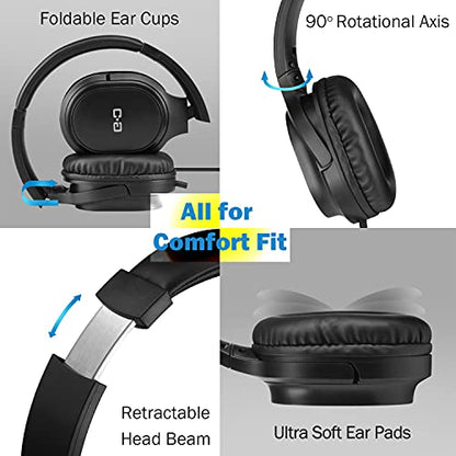 18Ft Extra Long Cord Headphones for TV Watching & PC with Volume Control | Over Ear Stereo Headset with 5.5M Extension Spring Coiled Cord, Universal 3.5mm AUX Audio, Ideal Gift for Parents & Seniors