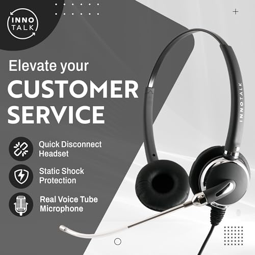 INNOTALK - Headset for Cisco Phone, Pro Voice Tube Mic Wired Headset with QD Sturdy 9 Ft. Cord Pigtail Adapter, Wired Headphones, Cost Effective Corded Headset - size: VoiceTube-Binaural