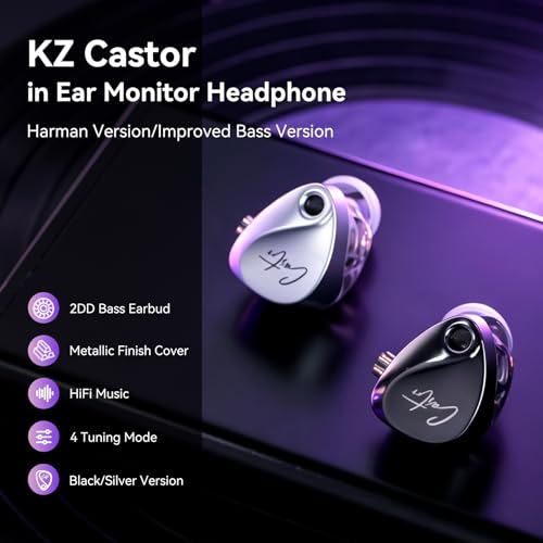 in Ear Monitor Headphones, KZ Castor Improved Bass HiFi Earphone Sound Tunable Noise Isolating IEMs, Dual-Dynamic Driver Wired Earbuds with Detachable Cable for Singers Musicians - color: BassBlack, style: no Mic