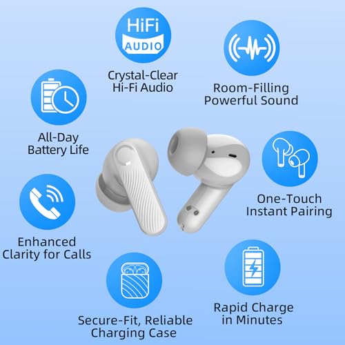 Wireless Earbuds 2 Pack, ANC in-Ear Bluetooth Headphones, Big Bass Durable, Lightweight Design for Noisy Factories, Gym, and Travel, 60 Hour Long Playtime - color: Grey