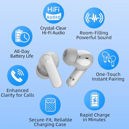 Wireless Earbuds 2 Pack, ANC in-Ear Bluetooth Headphones, Big Bass Durable, Lightweight Design for Noisy Factories, Gym, and Travel, 60 Hour Long Playtime - color: Grey
