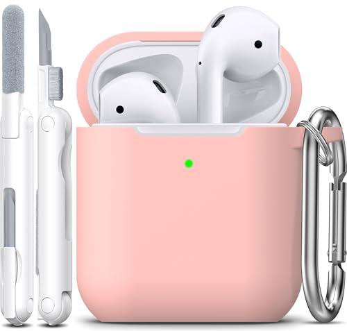 for AirPods 2nd/1st Case Silicone Cover, Sand Pink | Compatible with Apple AirPods 2nd/1st (2019/2016) Generation with Keychain & Cleaner Kit, Wireless Charging Compatible - color: Sand Pink