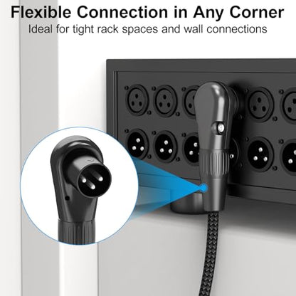 HOSONGIN Right Angle XLR Cable, Adjustable-Angle Male to Straight Female 1FT, 90 Degree Mic Cord for Mixer, Studio, Podcast - 2 Pack