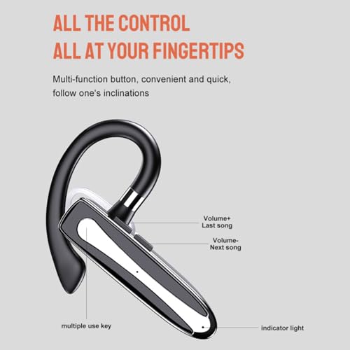 Bluetooth Headset Single Ear Wireless Earpiece V5.1 for Trucker Driving Office Call Use with ENC Noise Cancelling (Wireless Headset Bluetooth)