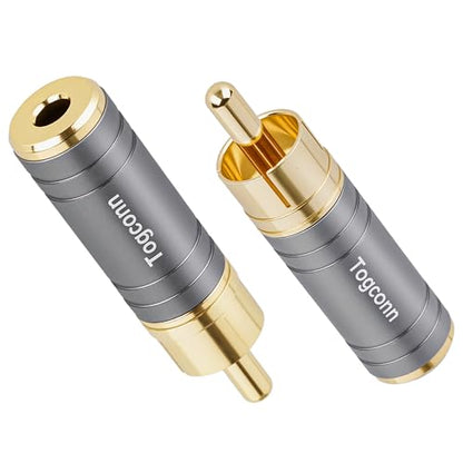 RCA to 3.5mm 1/8 Inch Audio Adapter 2Pack, RCA (Male) Plug to 2-Pole 3.5mm 1/8" TS Mono (Female) Jack Converter Connector Gold-Plated Plugs & (Aluminum Shell) for Headphones, Speakers and More - size: 2 Pack