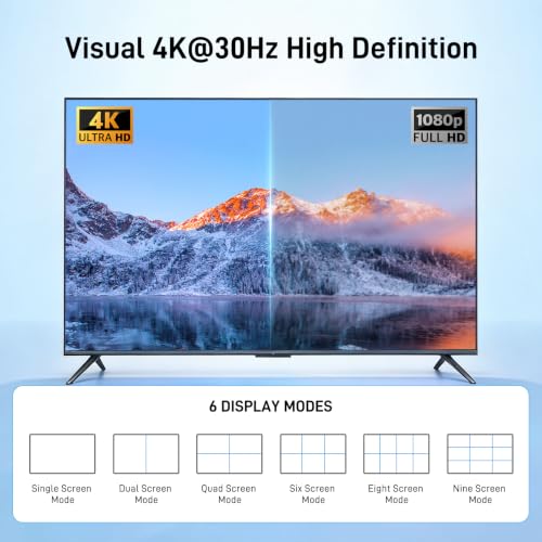 8 Port HDMI KVM with Multi-Viewer, 8x1 Quad Multiviewer Seamless Switcher, Support 4K@30Hz, PIP & POP, Keyboard Hotkey Switch, 3.5mm Audio Output - size: 4K30Hz 8x1 w/KVM