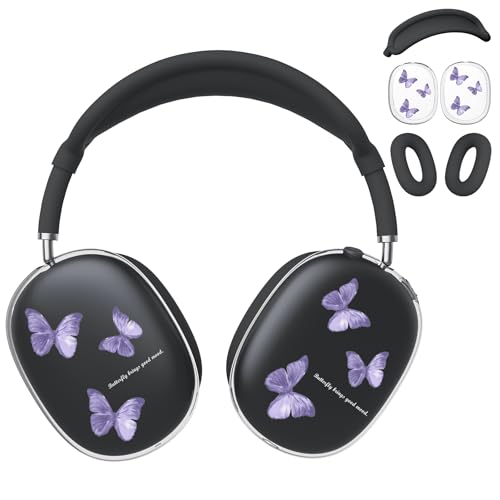 for AirPods Max Headphones Butterfly Ear Covers for AirPods Max 2 | Cute Clear Ear Cups Cover | Black Silicone Ear Pad Case Headband Cover for Apple AirPods Max 2/1 (2026/2024/2020) - color: Butterfly A/Black