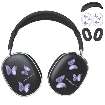 for AirPods Max Headphones Butterfly Ear Covers for AirPods Max 2 | Cute Clear Ear Cups Cover | Black Silicone Ear Pad Case Headband Cover for Apple AirPods Max 2/1 (2026/2024/2020) - color: Butterfly A/Black