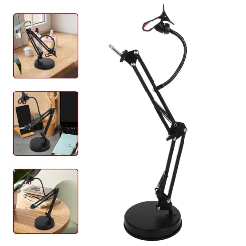 Adjustable Microphone Desk Stand with Stable Arm Supports and 3/8" Thread, Metal and Plastic Low Profile Mic Table Stand for Recording and Voice Recognition