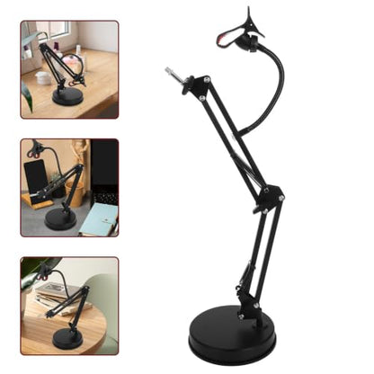 Adjustable Microphone Desk Stand with Stable Arm Supports and 3/8" Thread, Metal and Plastic Low Profile Mic Table Stand for Recording and Voice Recognition