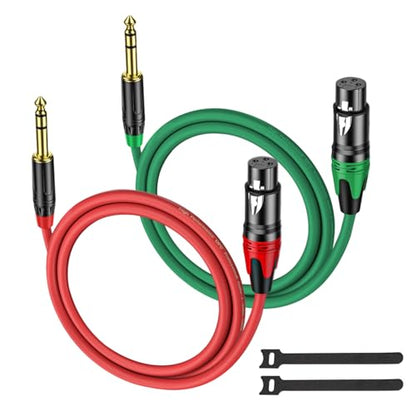 XLR Female to 1/4 (6.35mm) TRS Mono Jack Cable 3.3 FT, 2 Pack, Red and Green, for Dynmic Microphone, Balanced 3 Pin XLR to TRS Plug Mic Cord, Plated Conductors - size: 3.3 FT, style: XLR Female to 1/4"