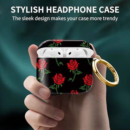 Compatible with AirPods 4th Generation Case 2024, Shockproof Cover with Golden Buckle for Women & Girls, Protective Anti-Drop Design(Cute Red Rose) - color: Cute Red Rose