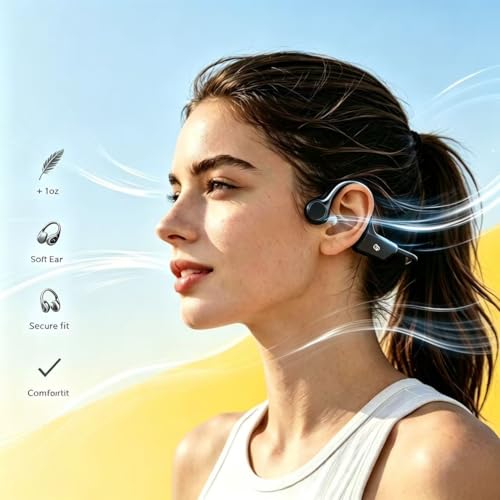 Bone Conduction Headphones, Open Ear Wireless Bluetooth 5.4 Sports Headphones, IP55 Waterproof for Running Cycling Workout, 10H Playtime