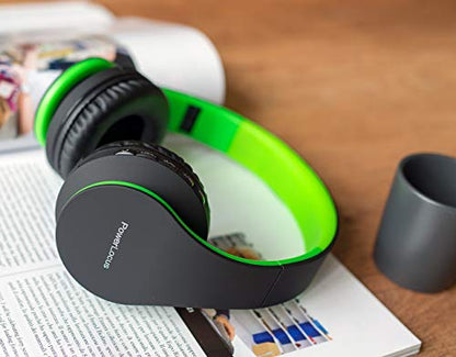 PowerLocus Wireless Bluetooth Over-Ear Stereo Foldable Headphones, Wired Headsets Rechargeable with Built-in Microphone for iPhone, Samsung, LG, iPad (Black/Green) - color: Black/Green