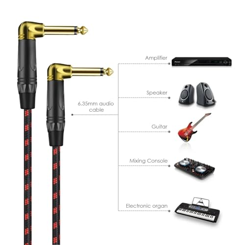 FENG GUO Instrument Right Angle Ja-ck 6.35 mm Mono Cable Gold Plated 1m 1.8m 300cm 5m 7.5m 10m Male to Male Cable for Guitar Bass Keyboard(5m) - size: 5m