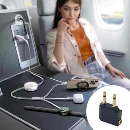 4Pcs Dual 3.5mm Male to 3.5mm Female Airplane Headphone Adapter, Flight Audio Connector for Wired Headphones and Bluetooth Transmitters(Black) - color: Black