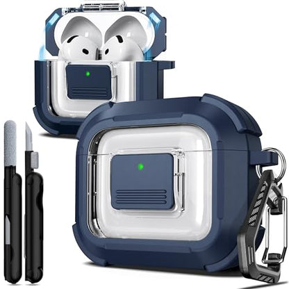 for AirPods 4 Case with Lock Magnetic Lid MagSafe, Blue | Compatible with Apple AirPods 4th Generation Protective Case with Cleaner Kit & Carabiner, Powerful Drop Protection - color: TW-Blue, size: Airpods 4th Generation