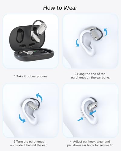 SANOTO Open Ear Earbuds, Bluetooth Headphones with Smart Digital Display, Open Ear Headphones with Ear Hooks, 50H Playtime, Touch Control, ENC Mic, Wireless Earbuds for Workout Travel Working