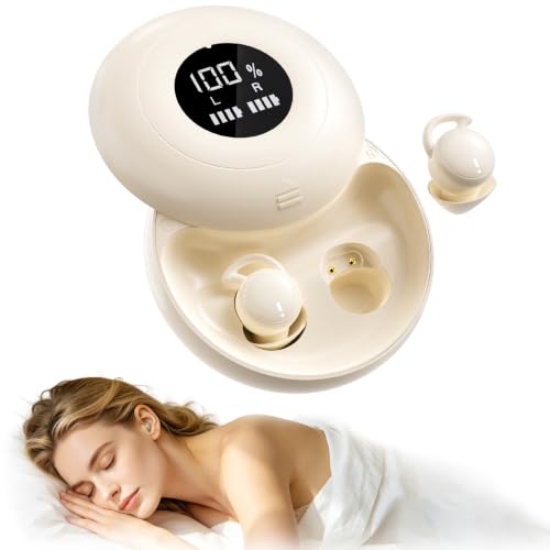 Sleep Earbuds Bluetooth with Noise Blocking for Side Sleepers | Wireless Sleeping Headphones,with LED Display,Invisible Sleep Earbuds,Beige - color: Beige