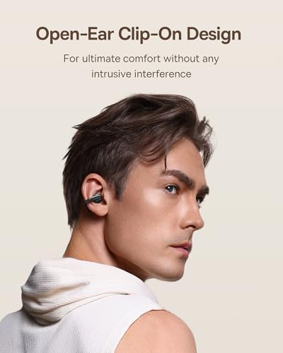 Baseus Bowie MC1 Open Ear Clip-On Earbuds, Adaptive Comfort with Anti-Drop Design, Impactful Sound with Adaptive Bass Boost, Adaptive Noise Cancelling Calls, IP57 Waterproof, 40H Playtime, Lightweight - color: Black